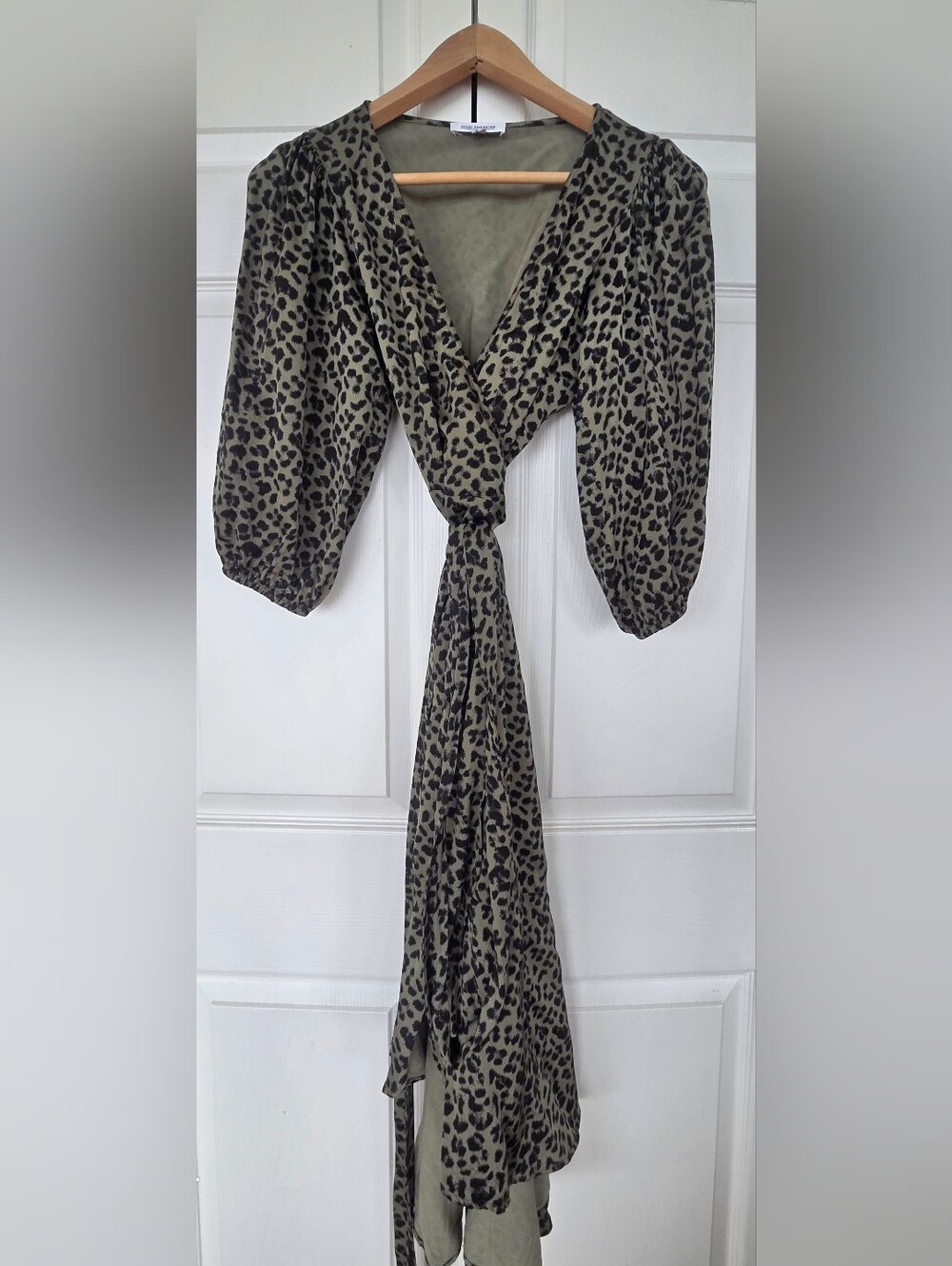 Good American Olive and Black Leopard Wrap Dress
